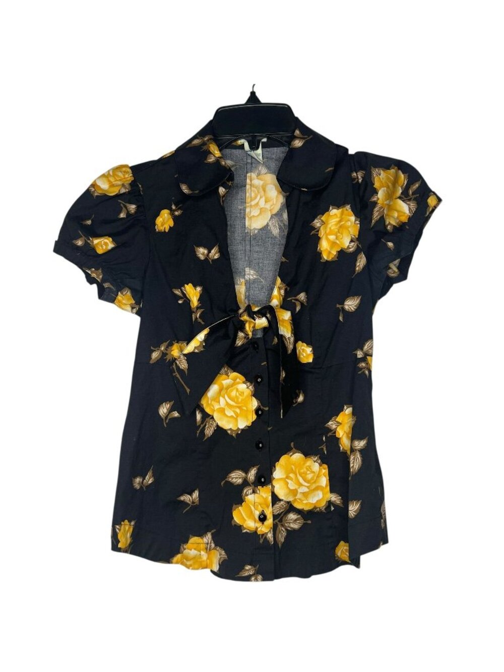 Anthropologie Odille Black & Yellow Floral Top